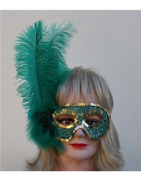 green feather mask