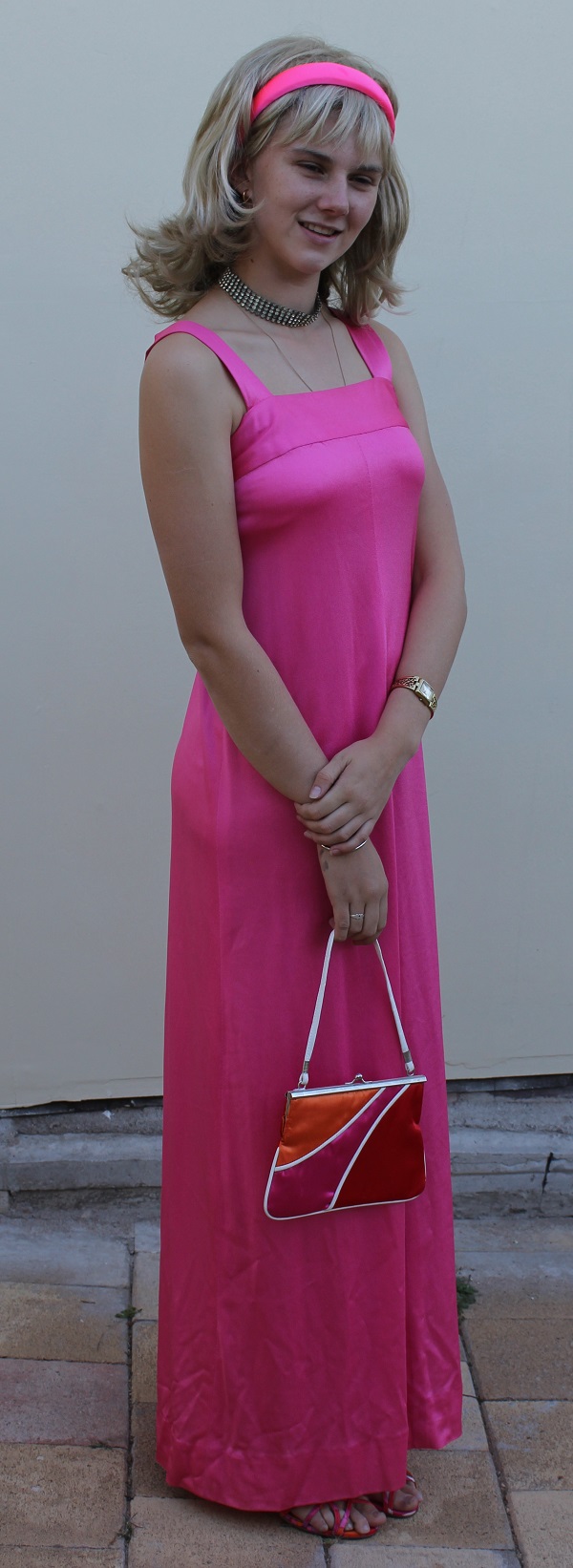 1970 bright pink long dress